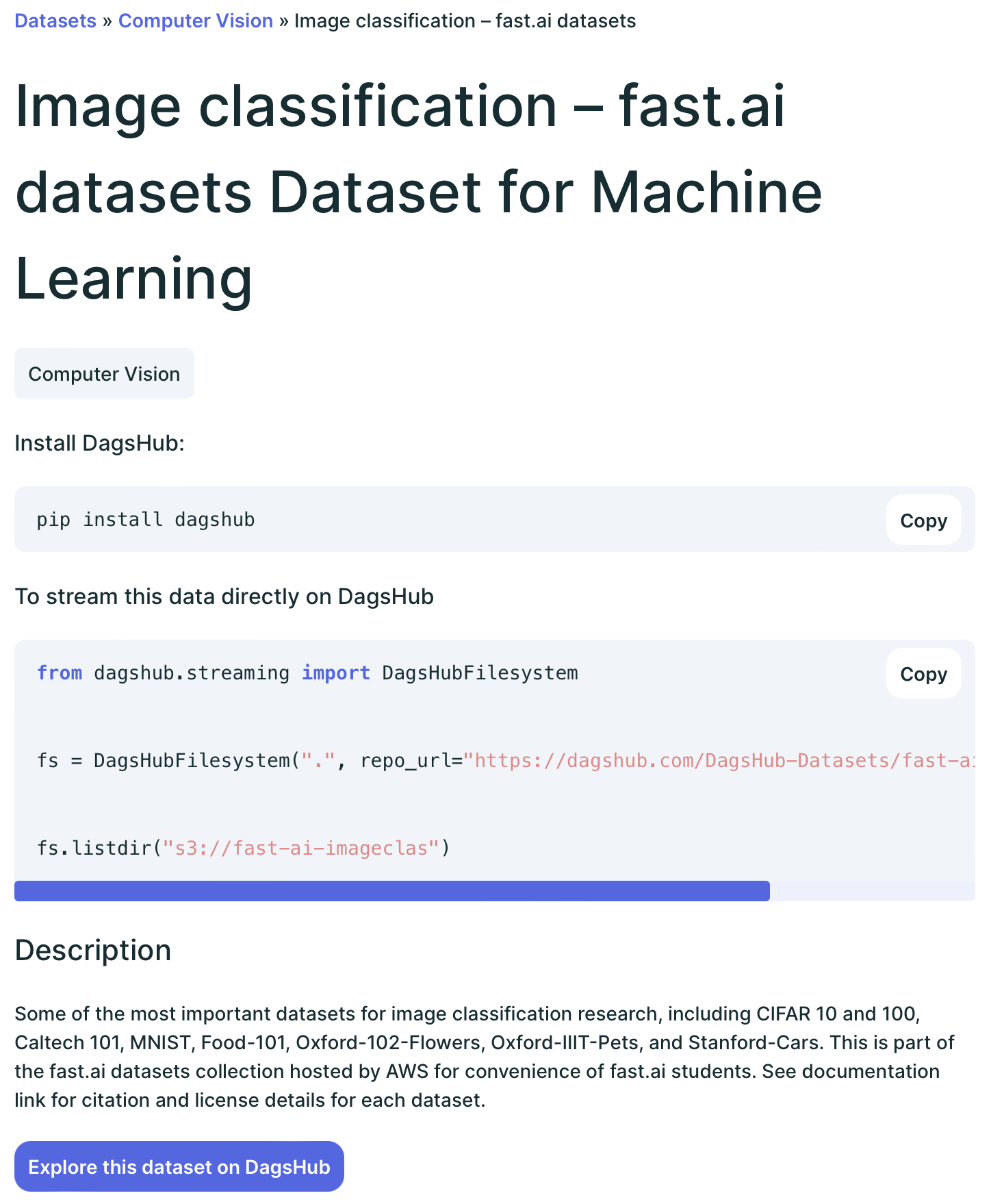 Dataset card on DagsHub