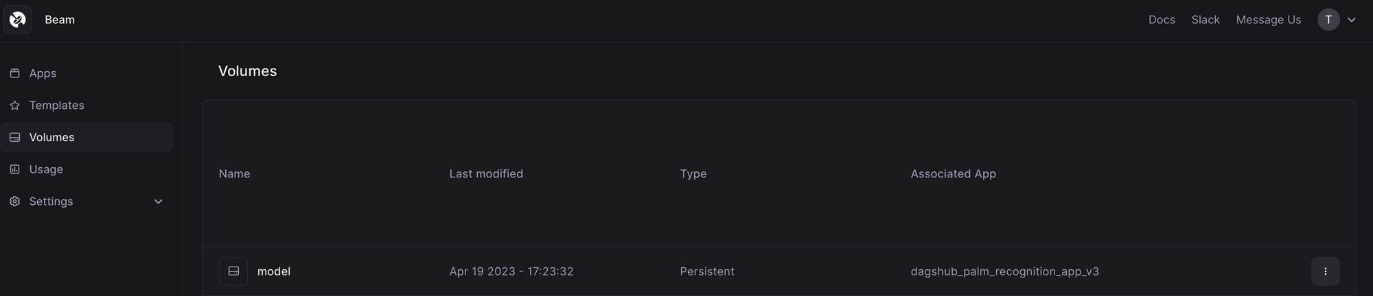 Beam Cloud dashboard
